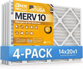 BNX TruFilter 14x20x1 MERV 10 (4-Pack) AC Furnace Air Filter - MADE IN USA - Pleated Air Conditioner HVAC AC Furnace Filters - Removes Odor, Mold, Bacteria, Smoke