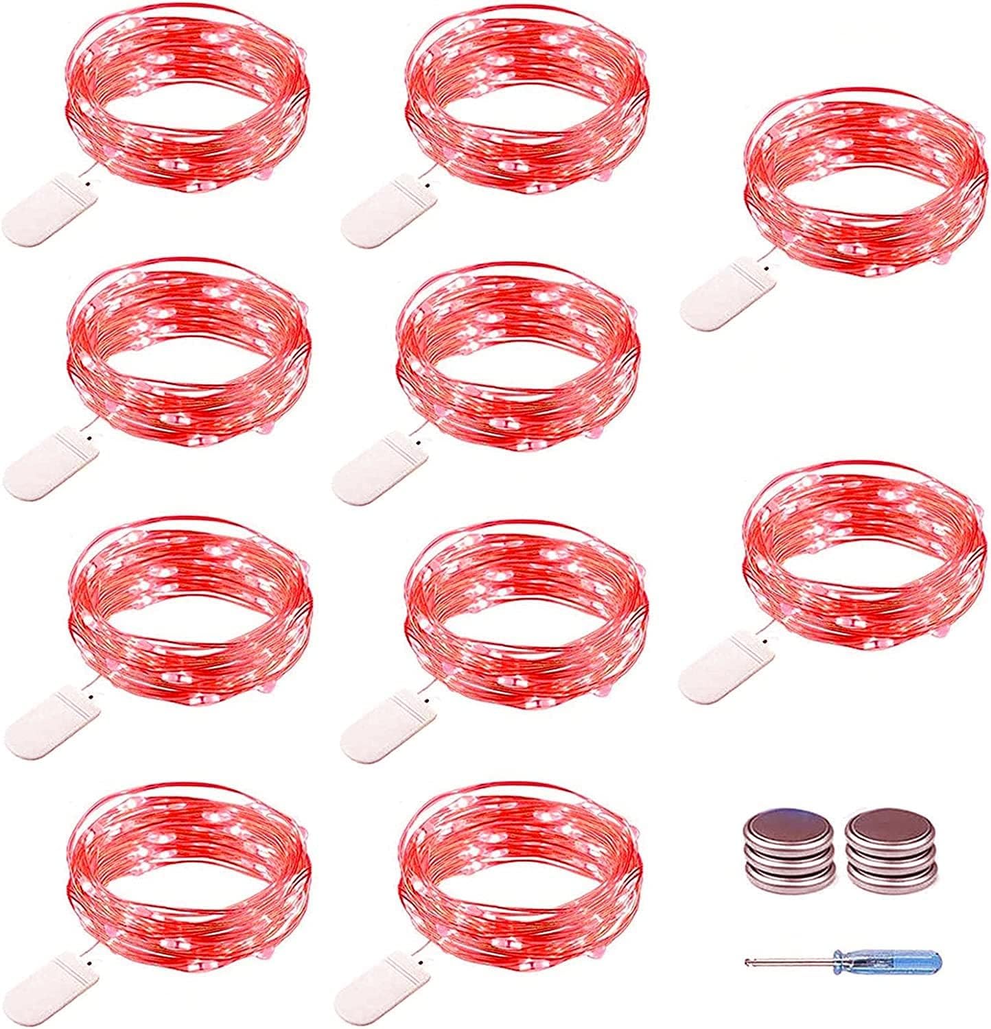 ANGMLN 10 Pack Valentine's Day Red Fairy Lights Battery Operated 9.8' 30 LED Mini Christmas String Lights for DIY Crafts Wedding Party Patriotic Ceremony Valentine's Day New Year Decoration