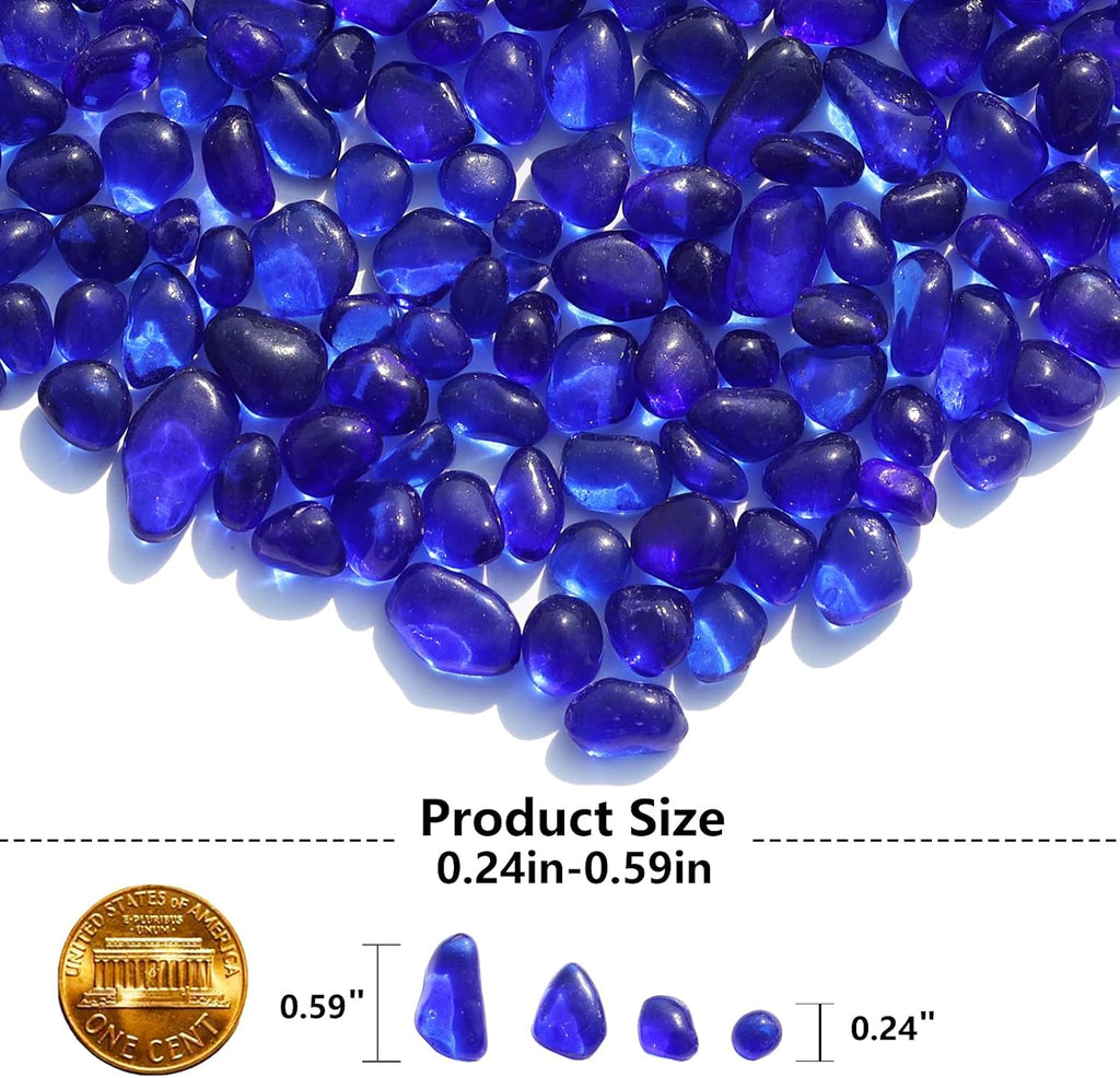Sea Glass Stones - Cobalt Blue Clear Glass Pebbles Gemstones - Perfect for Aquarium Rocks, Fish Tank Gravel, Vase Fillers, DIY Crafts, and Home Decor (0.9LB/14oz)