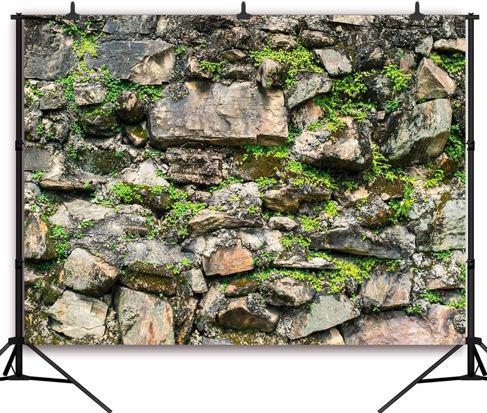 CapiSco Vintage Stone Wall Backdrop 7x5FT Overgrown Wall Ancient Rock Wall Textured Background Birthday Party Themed Events Decorations Banner Kids Adults Portrait Photo Shoot Props