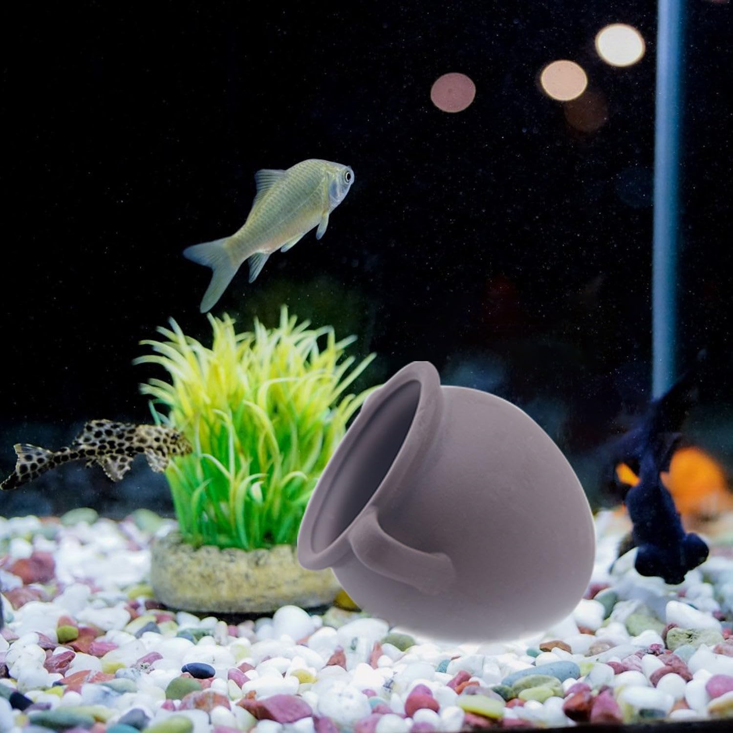 AnRui Ceramic Jar Aquarium Ornament Decor Natural Clay Vase Betta House Hideout Cave Pot Fish Tank Decorations Accessories for Cichlid, Small Fish, Shrimp to Play Hide Breed Habitat, Small