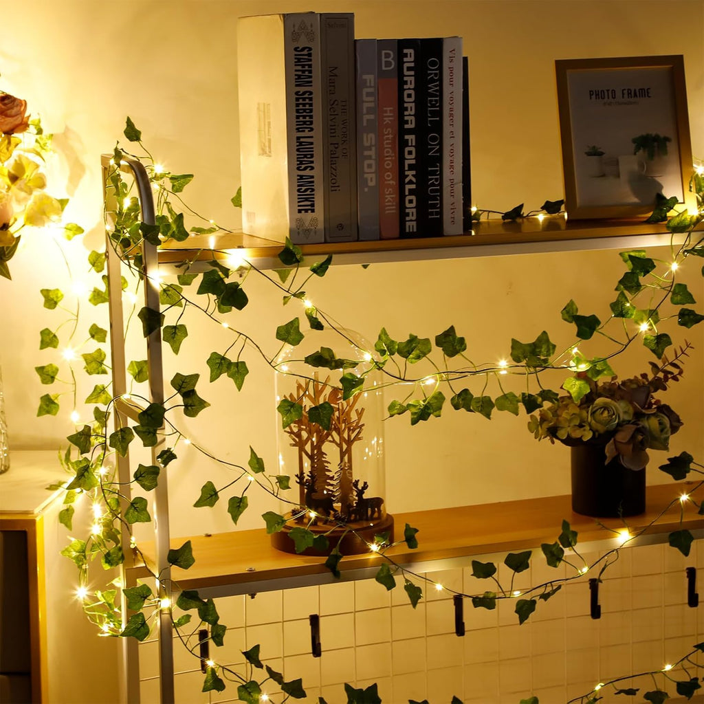 33ft 100 LED Vine with Fairy Lights with Remote，Artificial Greenery Ivy Leaf Garland String Lights，Leaf for Bedroom, Room, Wall, Garden, Party, Wedding Decor (Warm White)