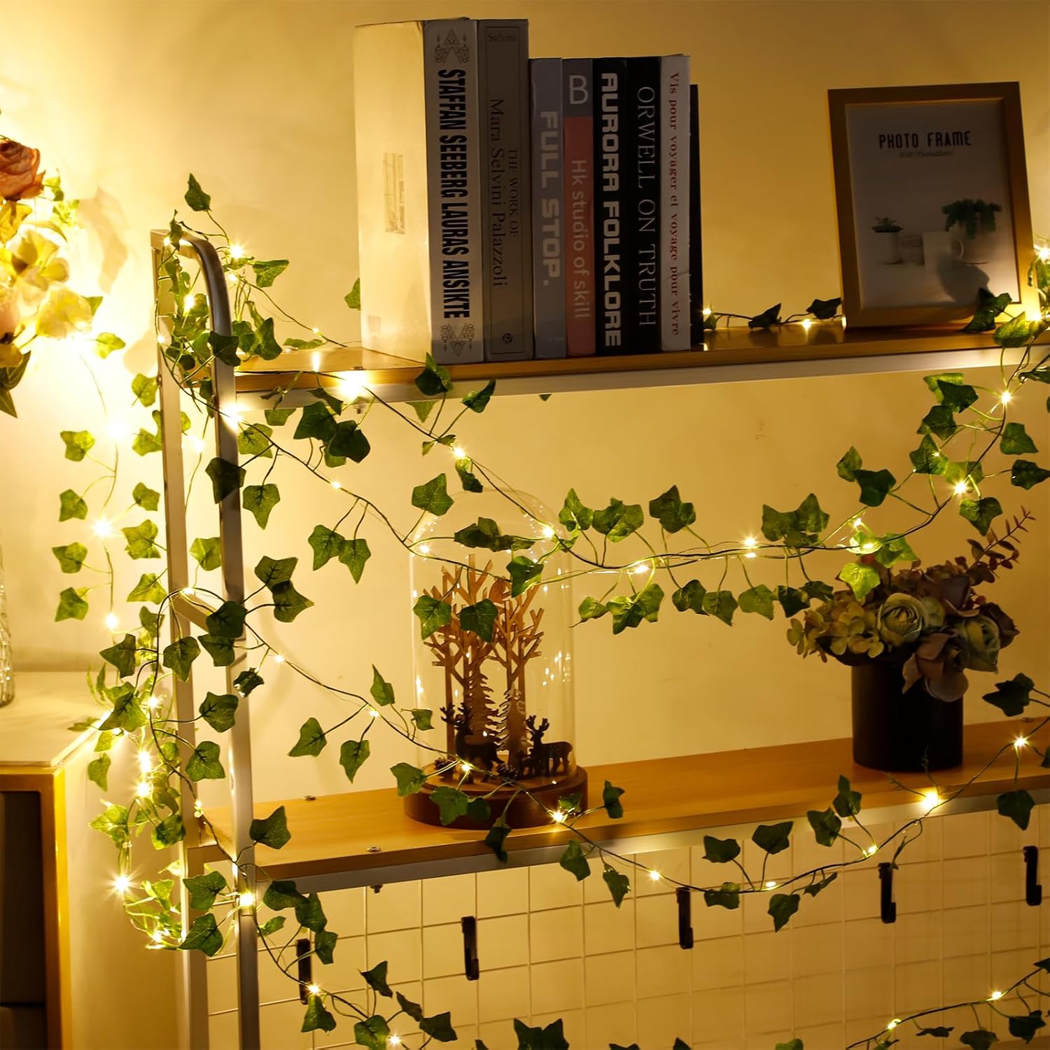 33ft 100 LED Vine with Fairy Lights with Remote，Artificial Greenery Ivy Leaf Garland String Lights，Leaf for Bedroom, Room, Wall, Garden, Party, Wedding Decor (Warm White)