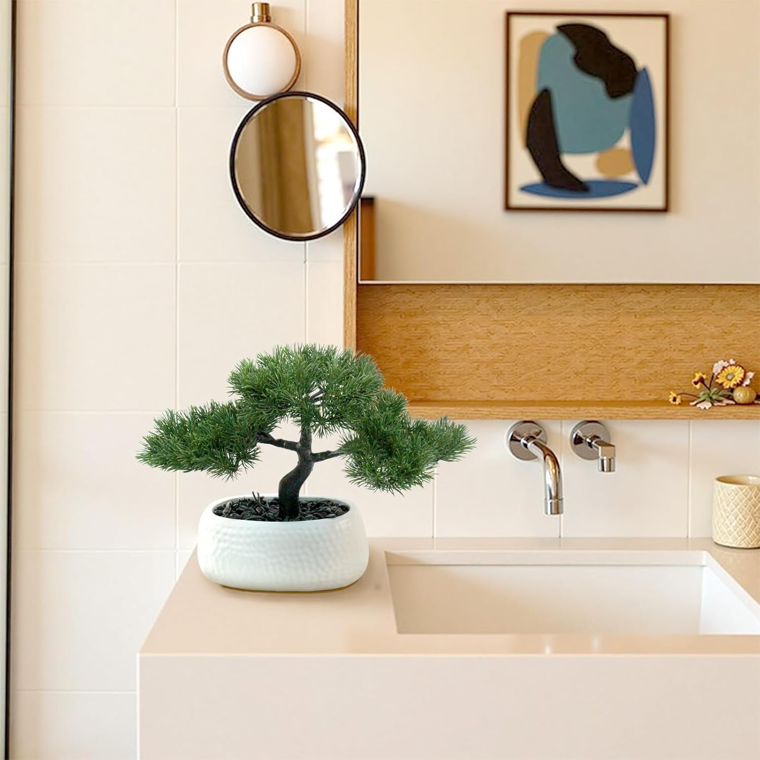 Artificial Bonsai Tree for Office, Faux Bonsai Juniper Small Artificial Plants for Home Entryway Decor Living Room Apartment Bookstore Cafe Desk, Fake Bonsai with Ceramic Pot (13.5 x9.5 in)