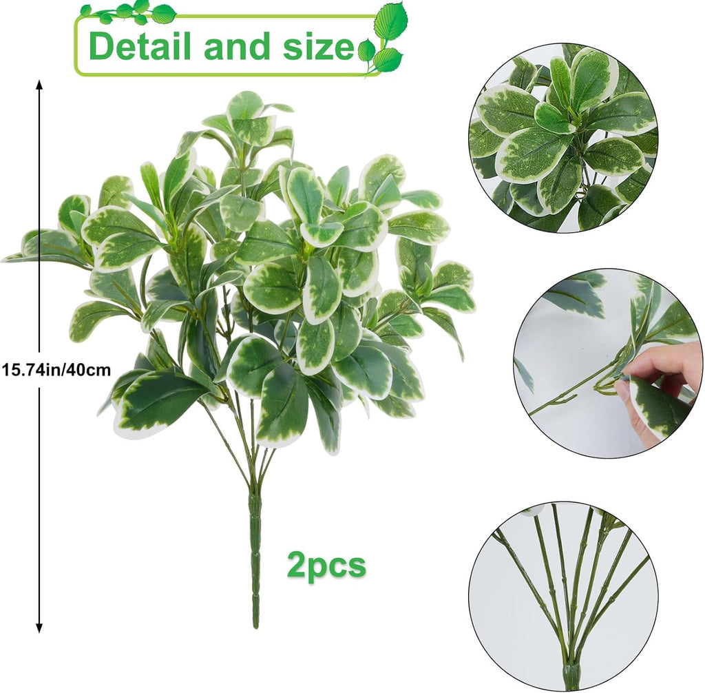 GTIDEA Artificial Shrubs Silk Green Greenery Outdoors Faux Plants Real Touch Green Leaves with Stems Fake Bushes Schefflera for Home Decor Indoor Garden Front Proch Office Table Wall Decor 2pcs