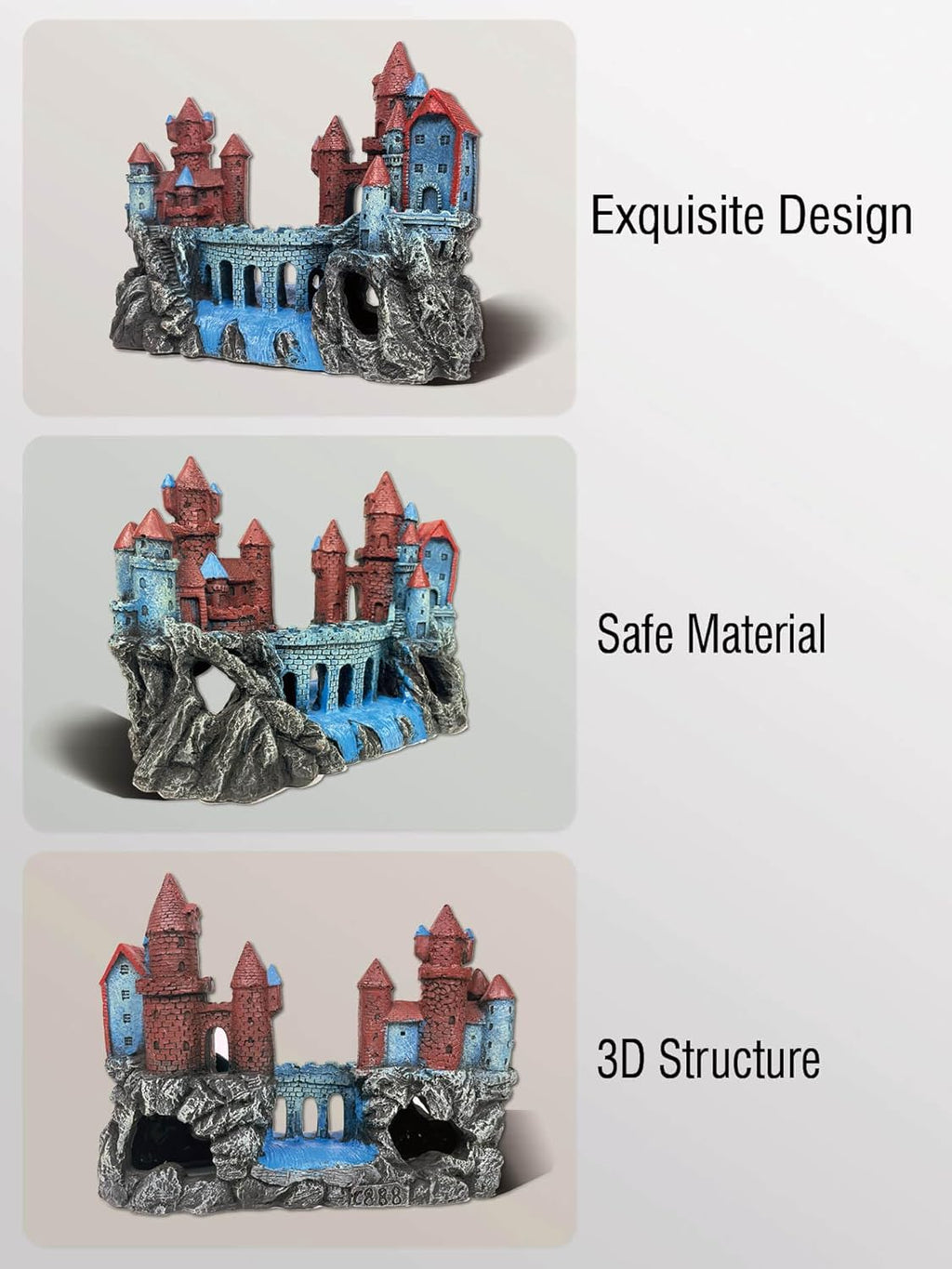 Magic Medieval Aquarium Castle Decor - 9.2 Inch Medium Fish Tank Decoration with Betta Hideouts, Cave for Fish Tank Rocks, Safe Resin Ornament for Fresh & Saltwater Tanks