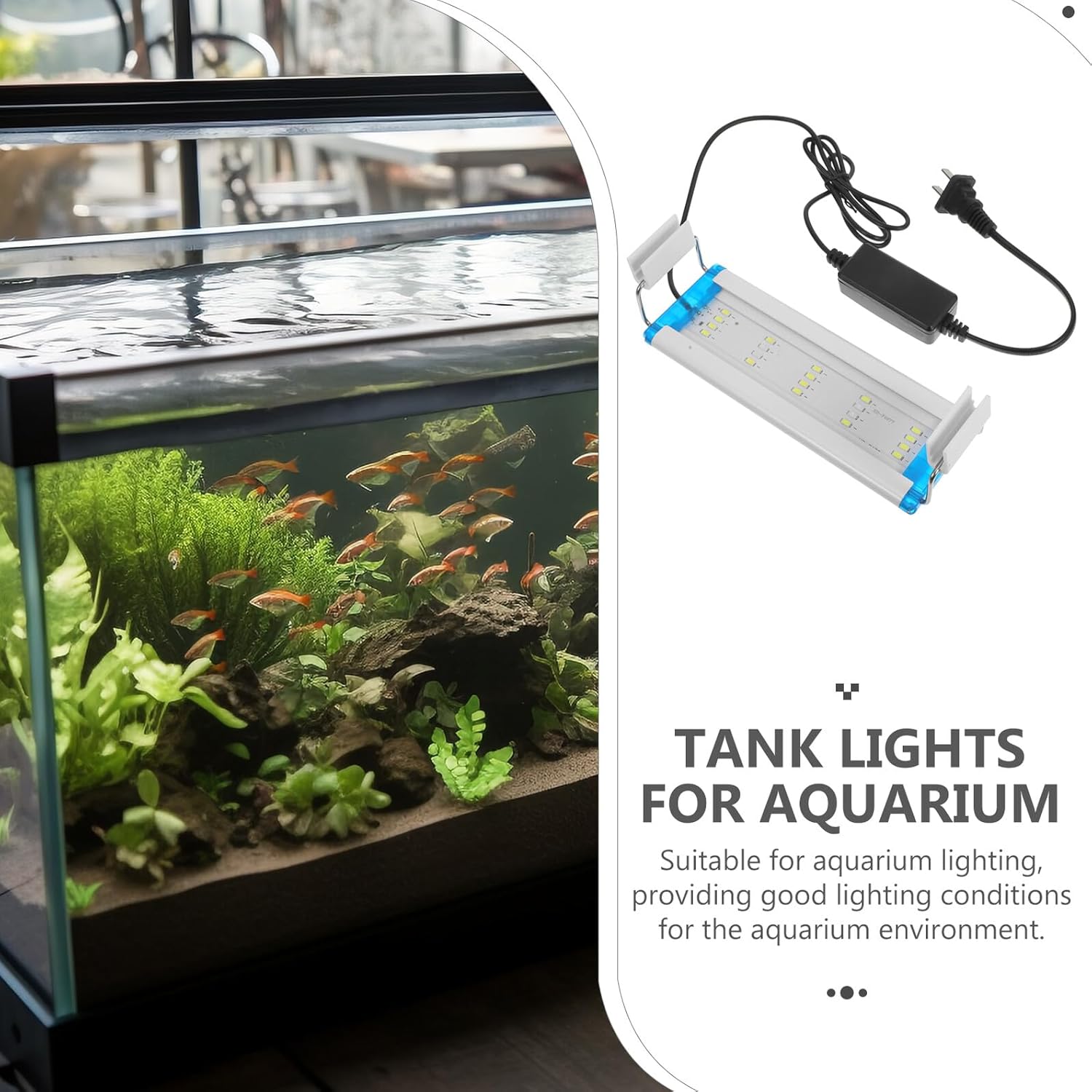 LED Aquarium Light with Adjustable Bracket Blue White Planting Light for Fish Tank Energy Efficient Lamp for Freshwater and Aquariums US Plug