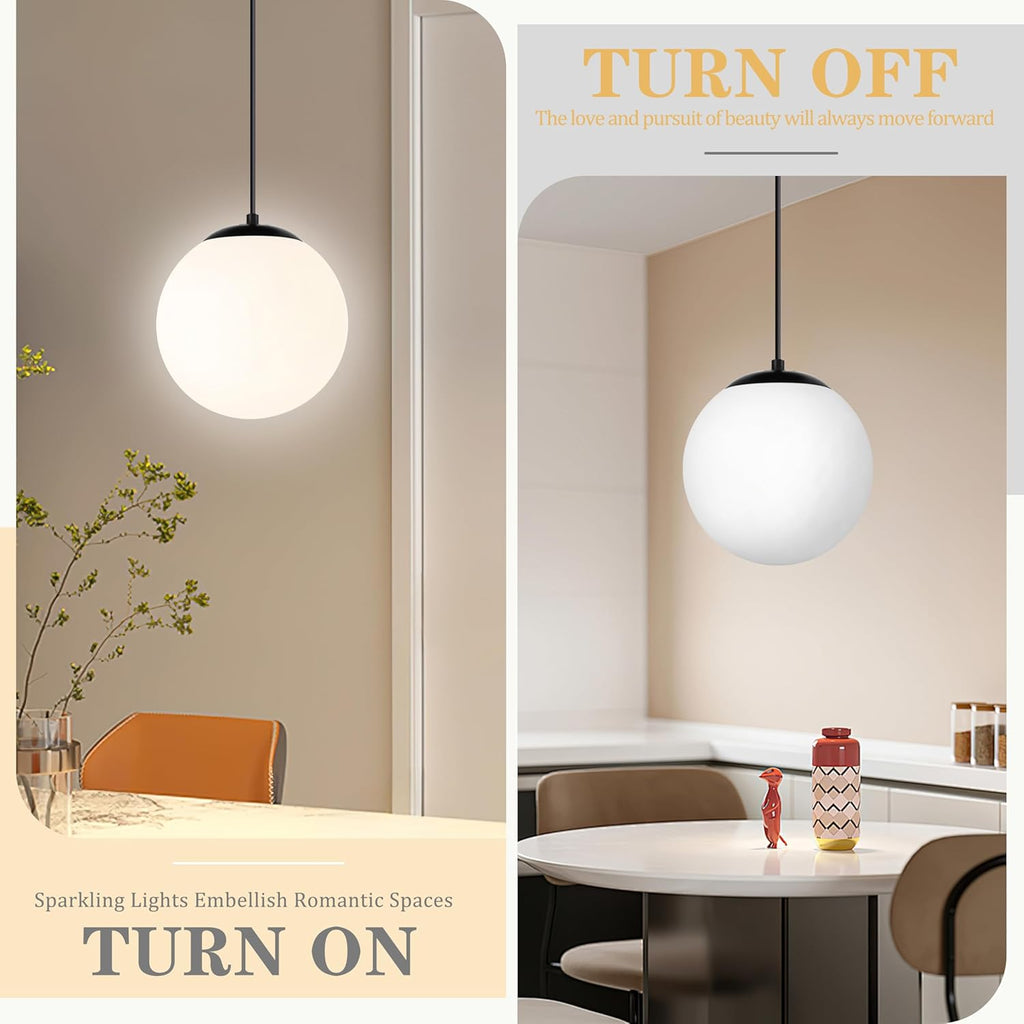 KoKo&Yukina 10" Globe Pendant Light Black Plug in Pendant Light Adjustable Hanging Lights with Plug in Cord Matte Black Finished with Milk Glass Lampshade for Bedroom Kitchen Island（Bulb Included）