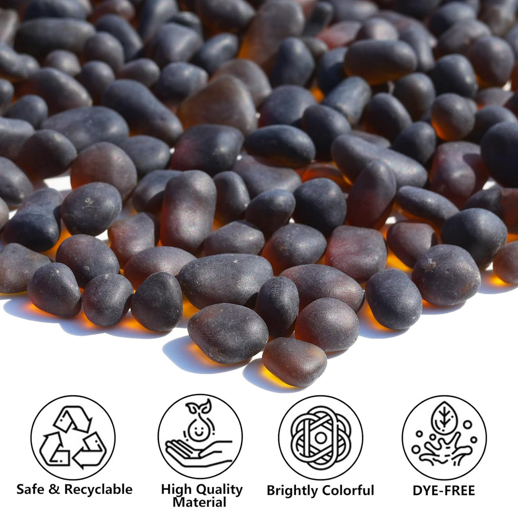 Sea Glass Stones - 2.9LB/46.4oz Brown Frosted Glass Pebbles Gemstones - Perfect for Aquarium Rocks, Fish Tank Gravel, Vase Fillers, Seaglass DIY Crafts, and Home Decor