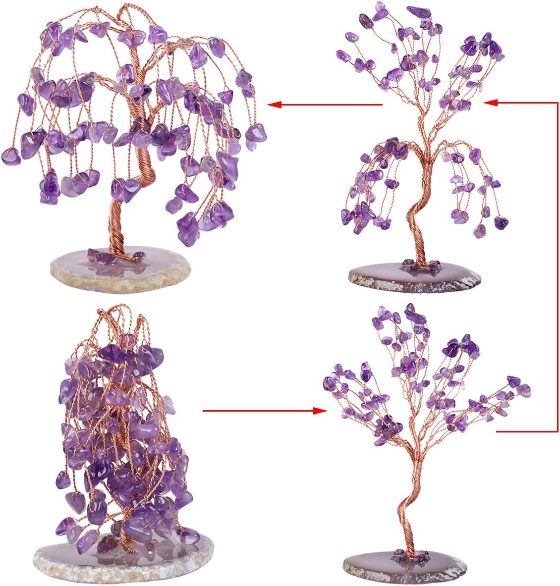 mookaitedecor Amethyst Crystal Tree Tumbled Stones, Geode Agate Slices Base Money Tree Decoration for Wealth and Luck 5.7"-6.7"