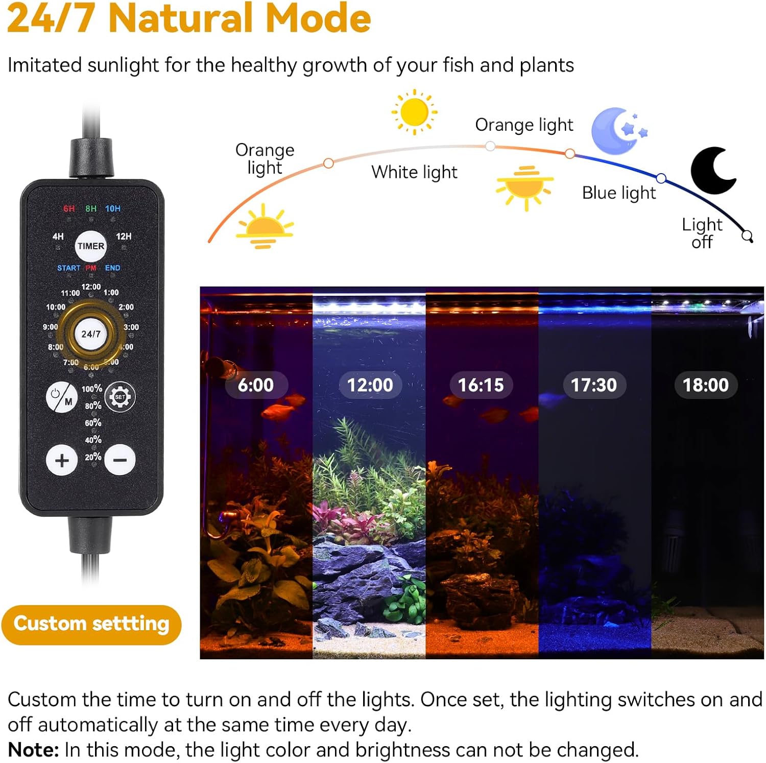 hygger 26W LED Aquarium Light, 30-36 Inch Fish Tank Light with Timer Auto On/Off, Sunrise Sunset Mode, Adjustable Brightness and Colors, Full Spectrum Light with Extendable Brackets for Freshwater