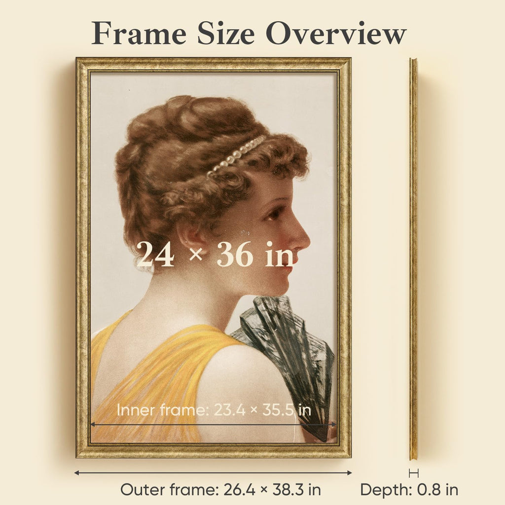 HLiWEGNS Antique Gold 24x36 Frame – Poster Frame with Aged Gold Finish – Picture Frame for 24 x 36 Artwork, Canvas Prints, Puzzles, and Wall Decor