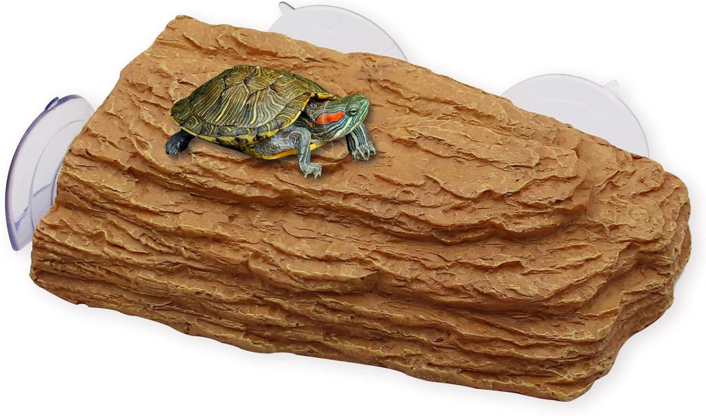 Turtle Basking Platform,Fish Tank Aquarium Tortoise Climbing Platform with 3 pcs Suction Cups,Float Resting Terrace for Frogs, Terrapins(Artificial Bark,Rock) (Yellow)