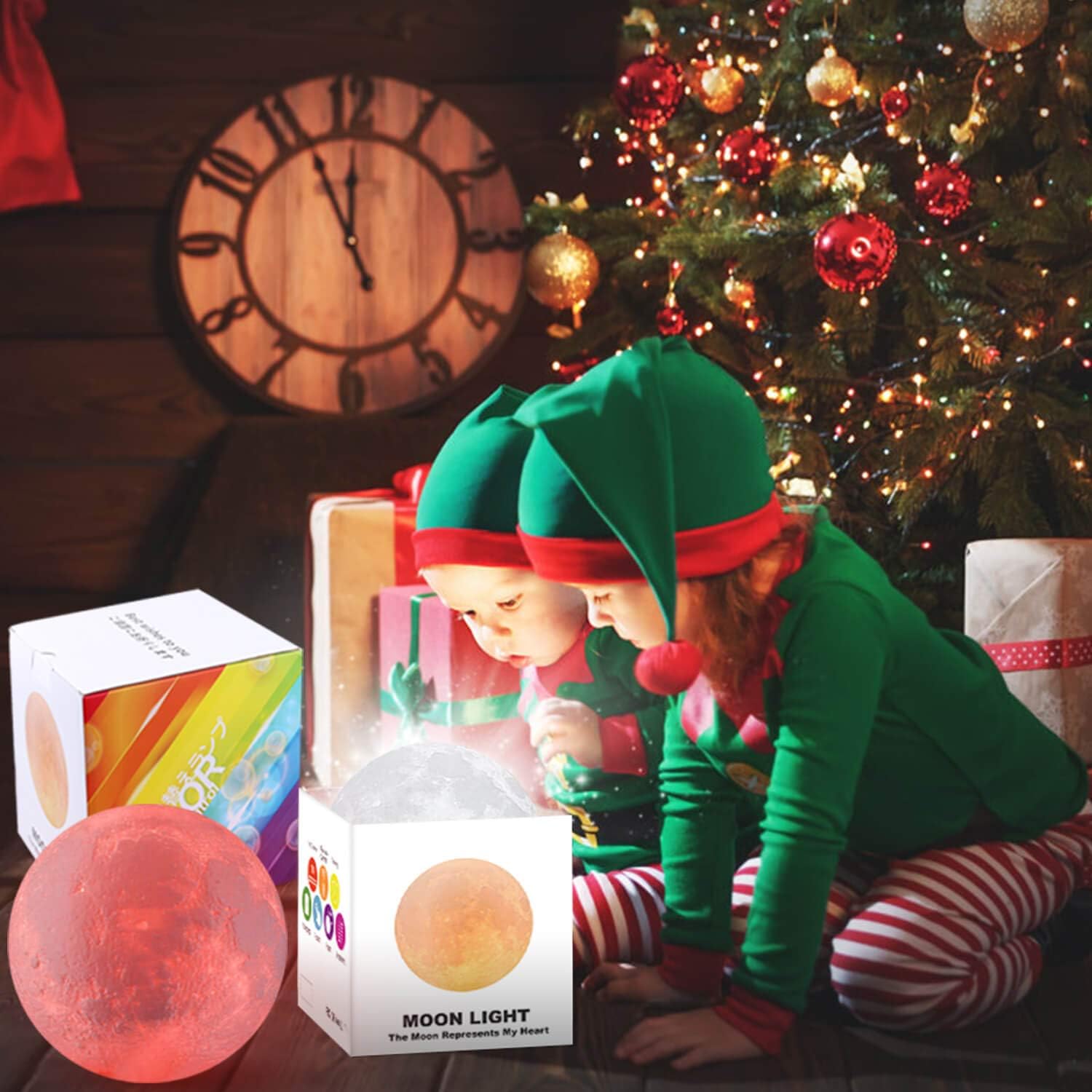 LOGROTATE Moon Lamp, Moon Light Lamps with Time Setting and Stand 3D Printing LED 16 Colors, Hung Up Decorative Night Lights for Baby Kids Friends Lover Birthday Gifts(Diameter 9.6 inch)
