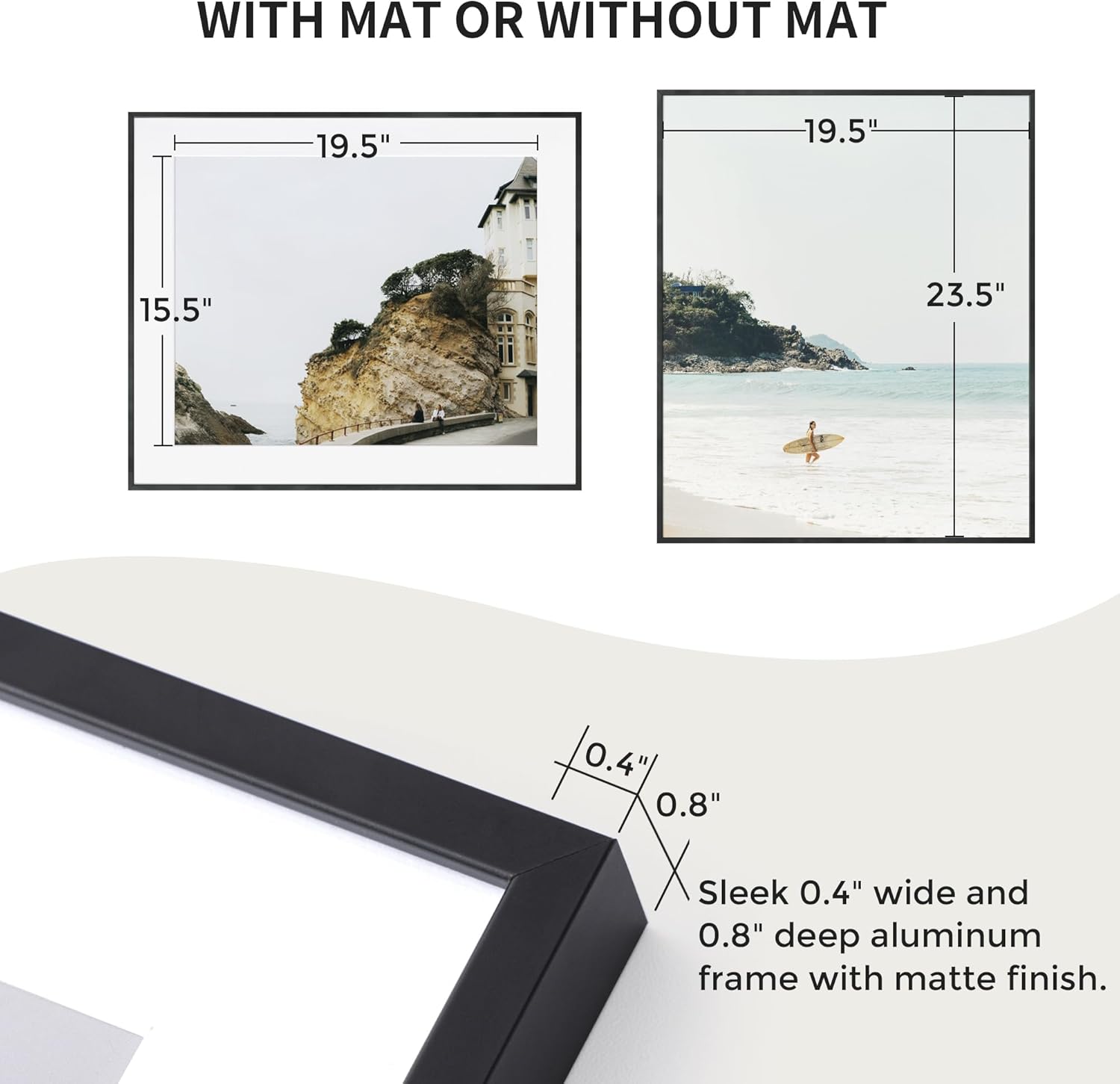 20x24 Metal Picture Frame with 16x20 Mat, Brushed Aluminum Finish, Tempered Glass Front, and Attached Hanging Hardware - Versatile Wall Display Frames for Vertical or Horizontal Orientation(Black,
