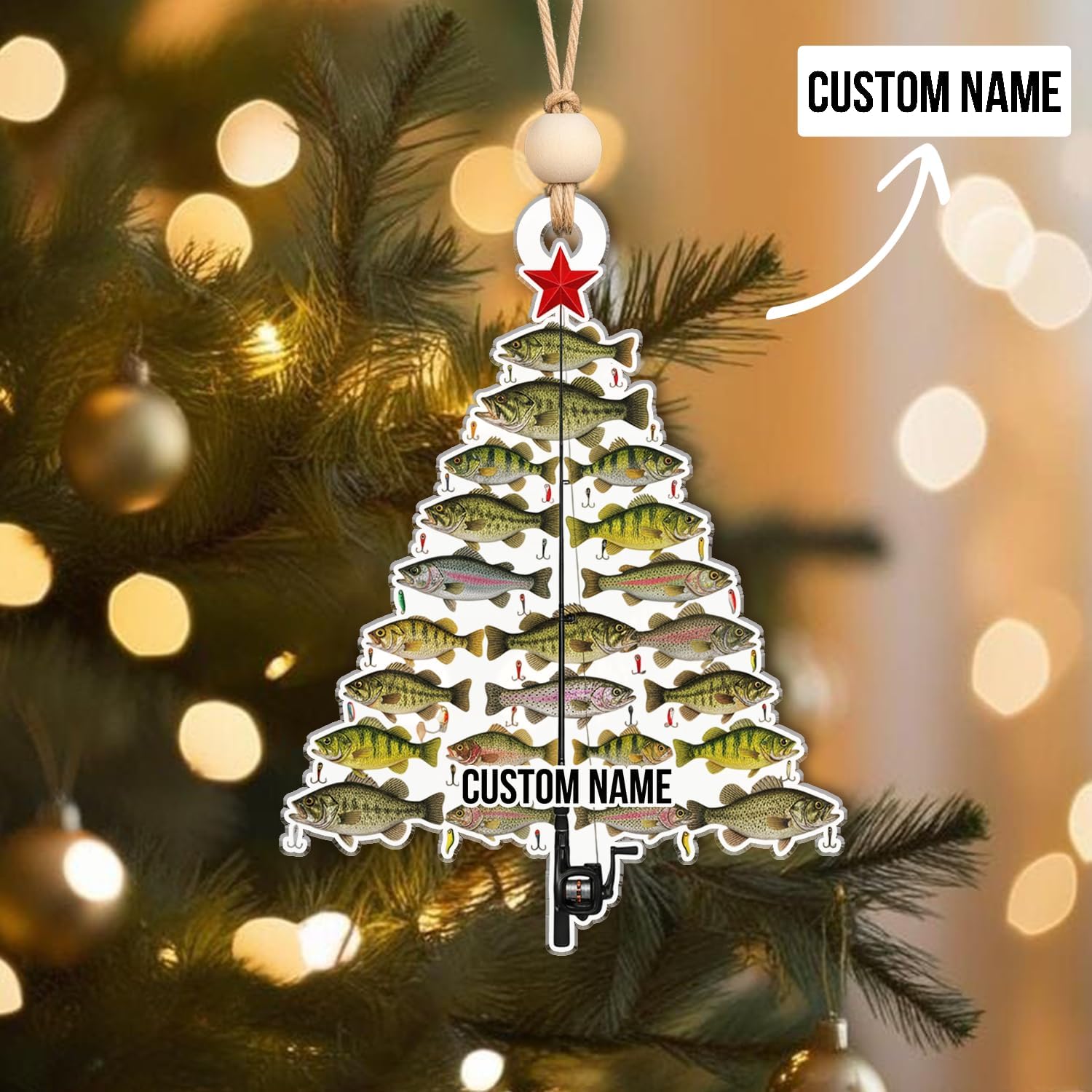 Personalized Fish Stack Ornament - Fishing Decorative Hanging Ornaments Christmas Tree Decor - Freshwater Fishes Hanging Xmas Decorations Gift for Anglers, Dads & Nature Lovers