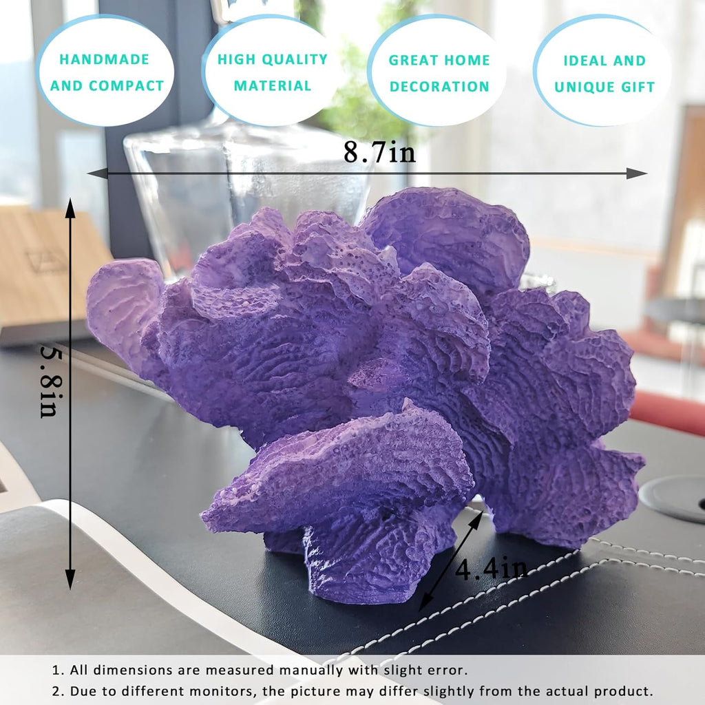 Artificial Sea Coral Statue, Coral Sculpture Resin Nautical Decor, Coastal Decorations for Home, Beach Themed Party Wedding Room Kitchen Table Shelf (Gradient Purple)