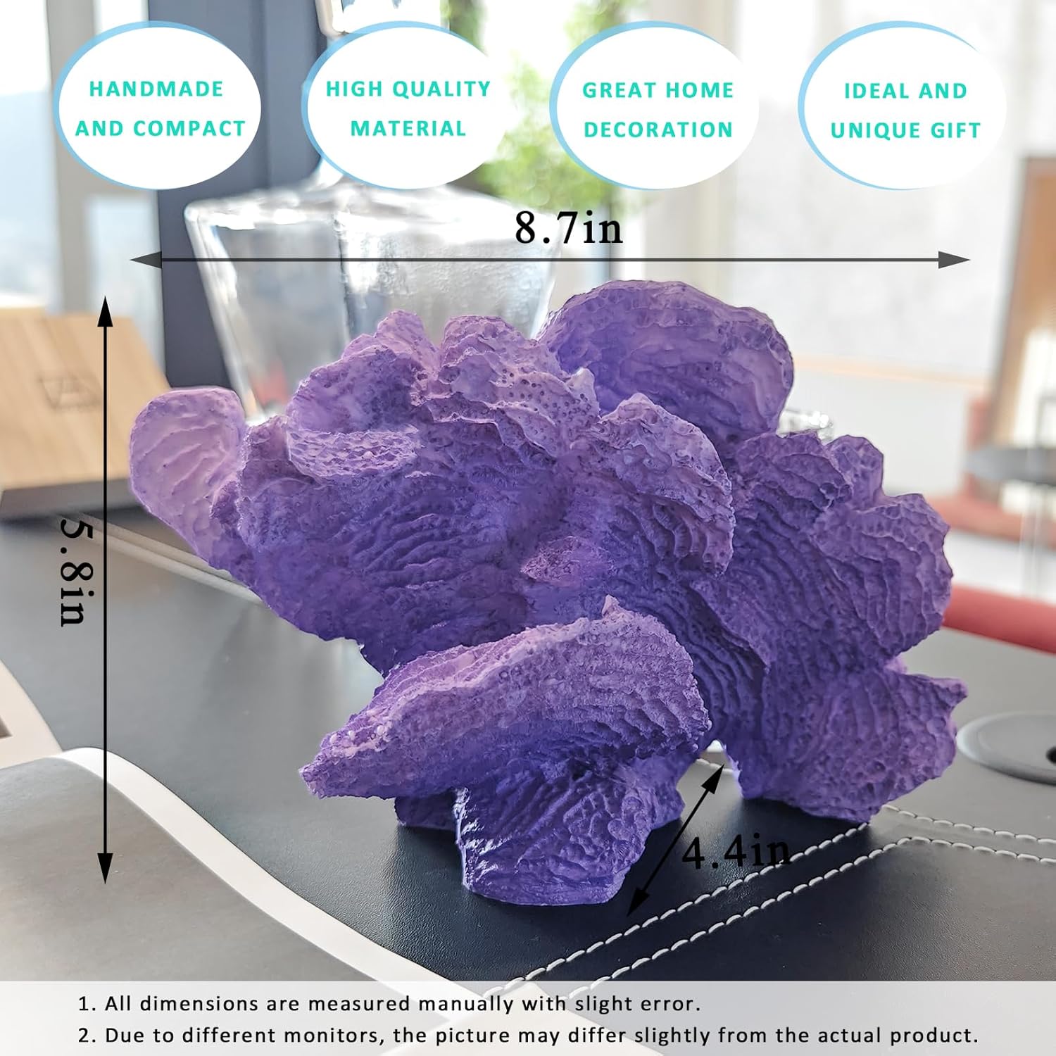 Artificial Sea Coral Statue, Coral Sculpture Resin Nautical Decor, Coastal Decorations for Home, Beach Themed Party Wedding Room Kitchen Table Shelf (Gradient Purple)