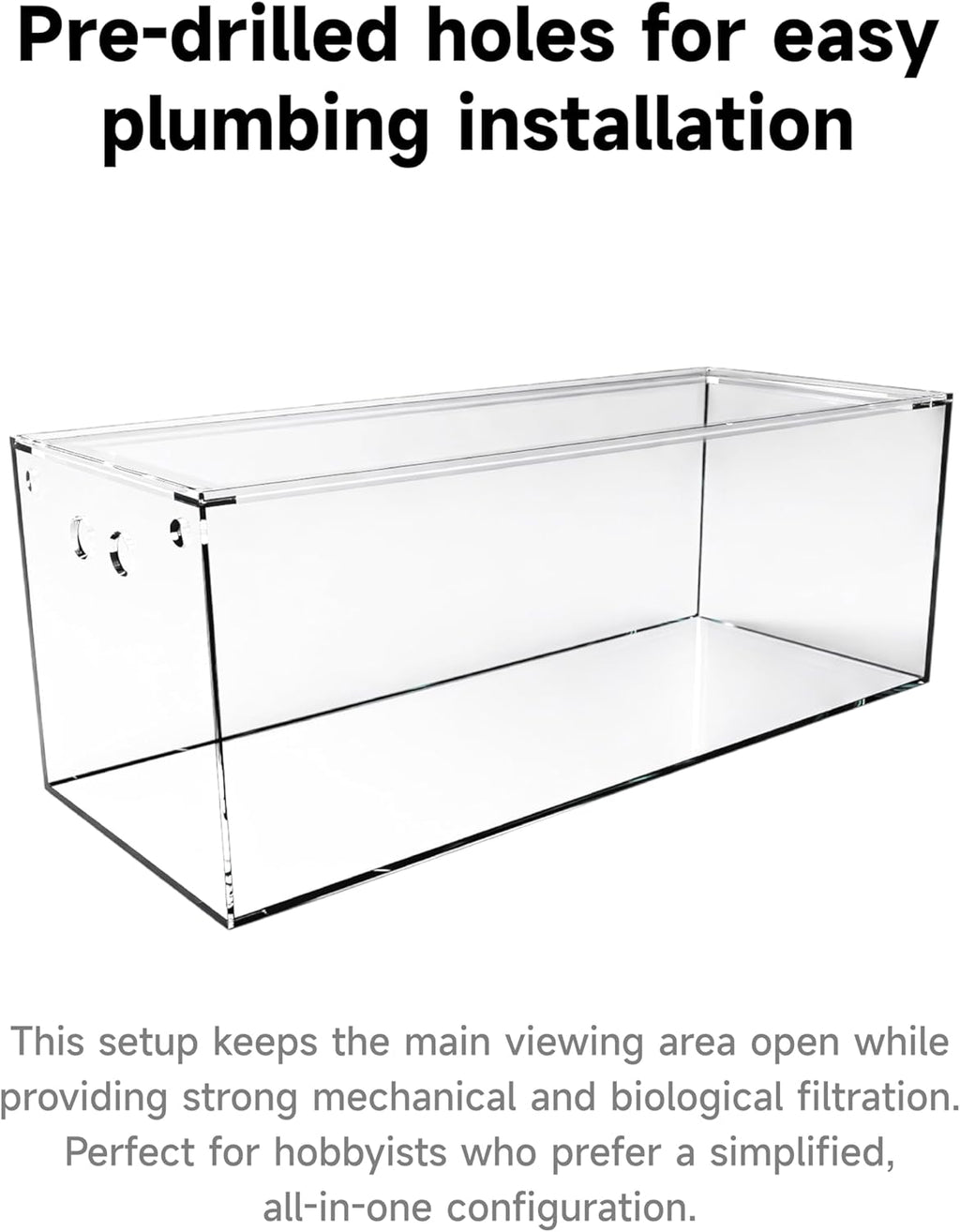 150-GO-P Gallon Starfire Aquariums with Center Overflow 60x24x24 H 12mm Shadow Overflow Peninsula