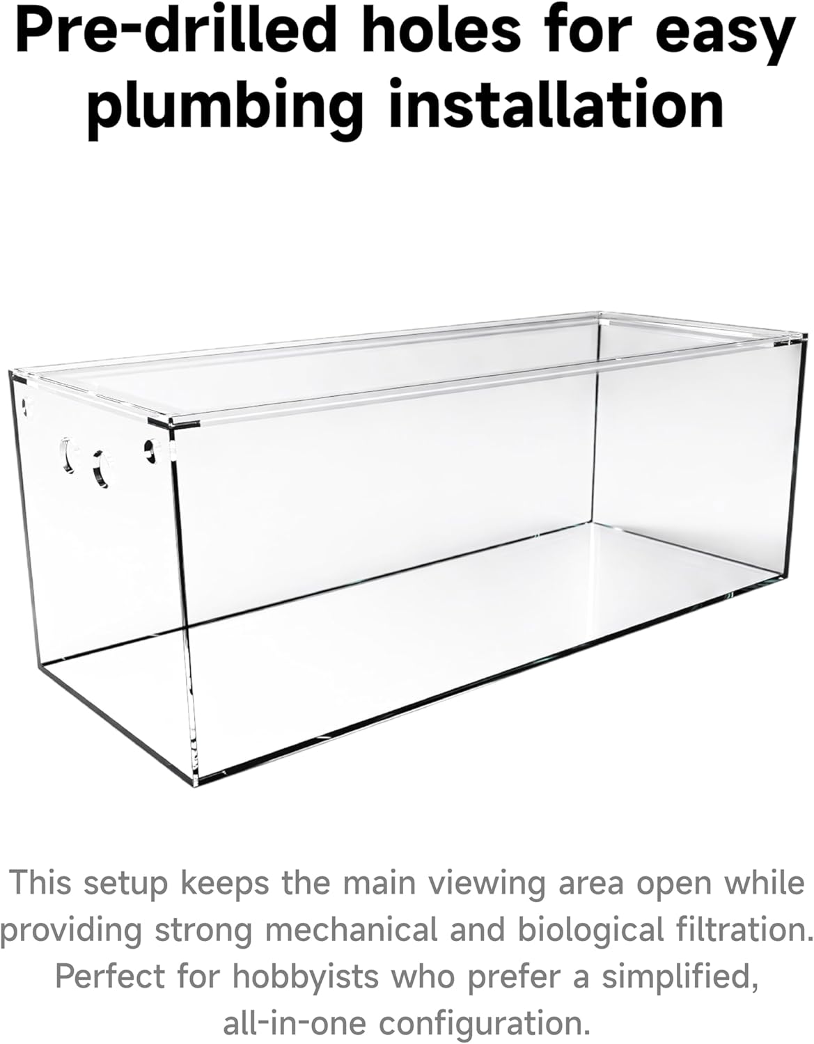 150-GO-P Gallon Starfire Aquariums with Center Overflow 60x24x24 H 12mm Shadow Overflow Peninsula
