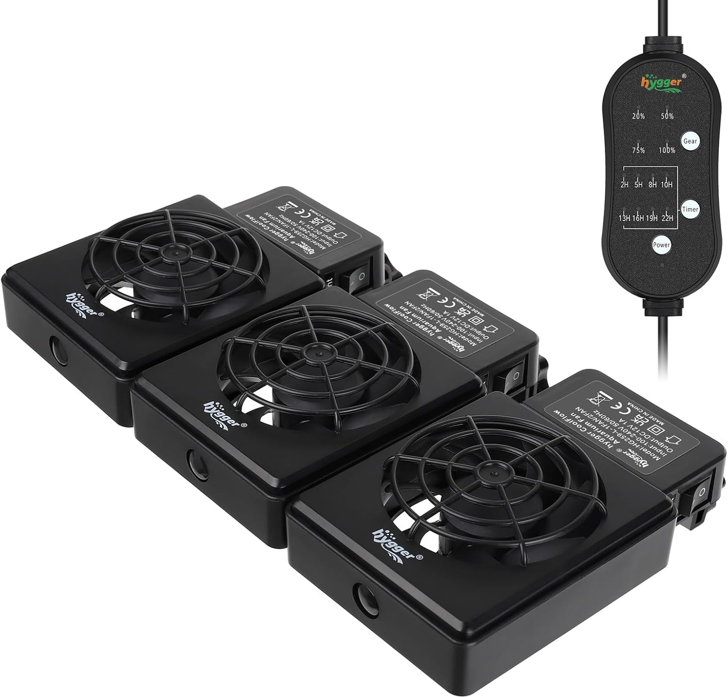 hygger Adjustable Speed Aquarium Cooling Fan, Quiet Fish Tank Cooler with Timer Water Chiller for Axolotl Tank Accessories 3 Fans