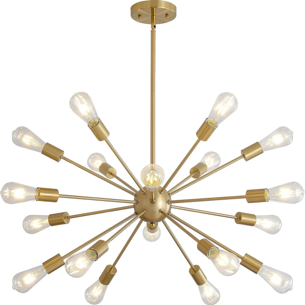 Mid-Century Sputnik Chandeliers 18-Lights, Modern Semi Flush Mount Ceiling Light Fixture Industrial Retro Hanging Lamps for Kitchen Living Room Dining Bedroom Corridor, Gold（Bulb Not Included）
