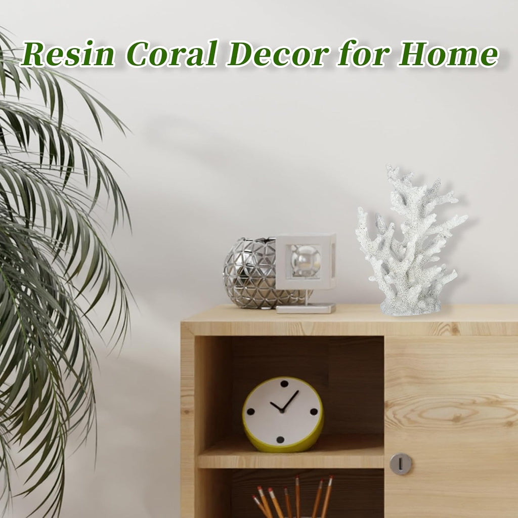 Artificial Coral Decor for Aquarium, Resin Ornaments and Statue Home Decor, 7.48"x2.36"x9.45", White