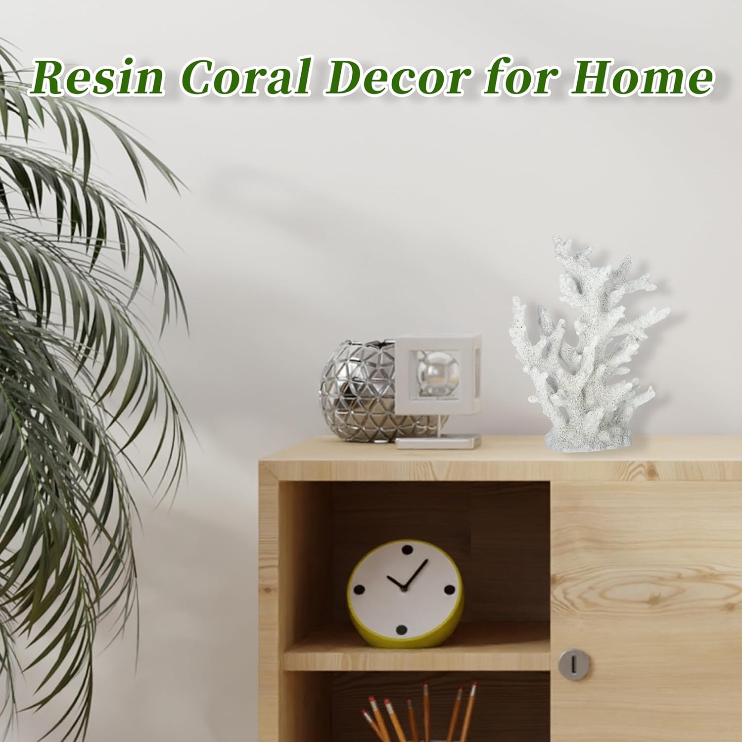 Artificial Coral Decor for Aquarium, Resin Ornaments and Statue Home Decor, 7.48"x2.36"x9.45", White
