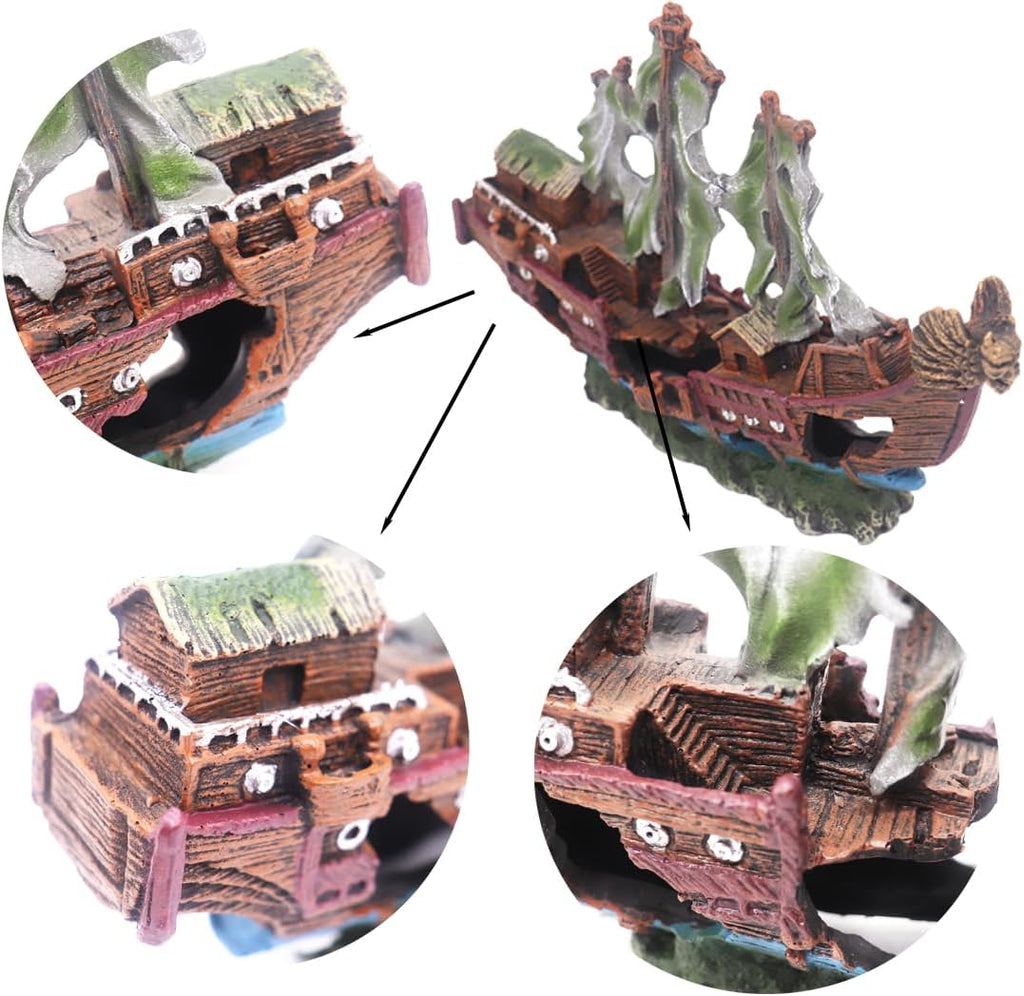 Ulifery Aquarium Sailing Boat Shipwreck Sunken Pirate Ship Resin Fish Tank Decorations Aircraft Carrier for Betta Super Large XXL for 55-75 Gallon Tank