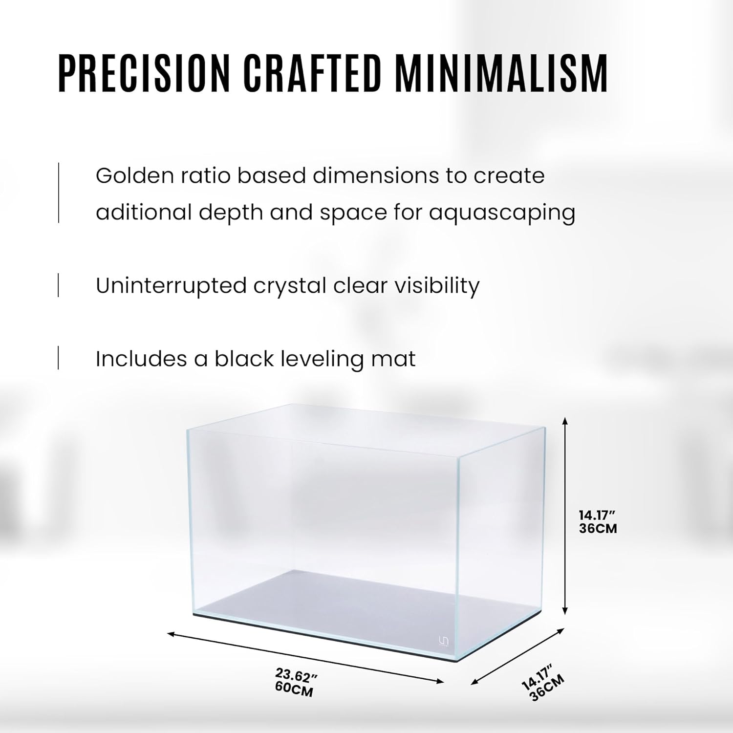UNS Ultra Clear Rimless Tank - 20.5GAL | 77.7L - 23.62x14.17x14.17 | 60x36x36 CM, 6mm Glass Thickness, Leveling Mat Included - Low Iron, High Clarity Fish Tank w/ 45° Mitered Edge - [60U]