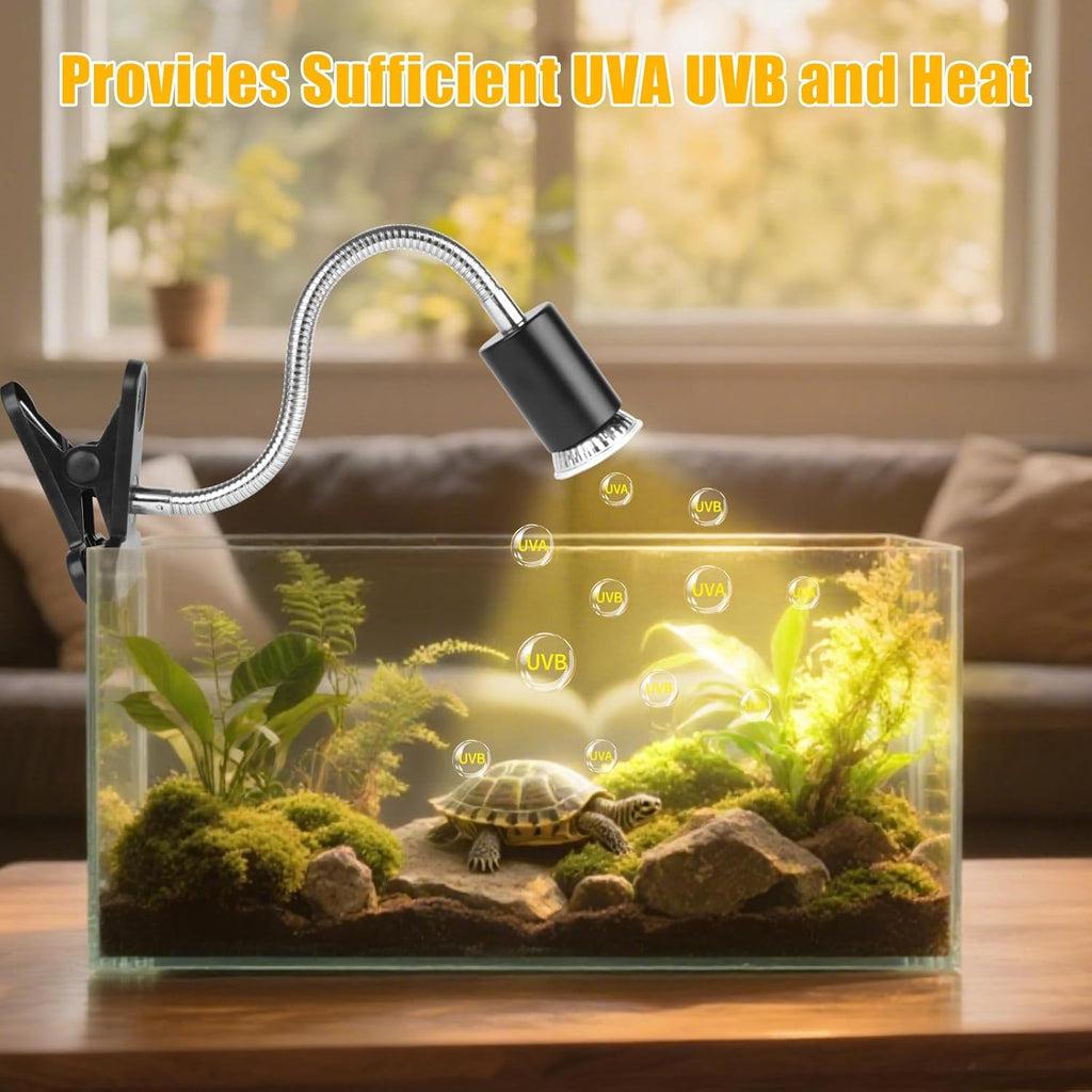 Turtle Basking Light (Cycle Timer), Tortoise Lamp UVA UVB Heat Bulbs -2 Pack 50W, 360°Rotatable Turtle UVA/UVB Basking Heat Light Bulb for Lizard, Beared Dragon