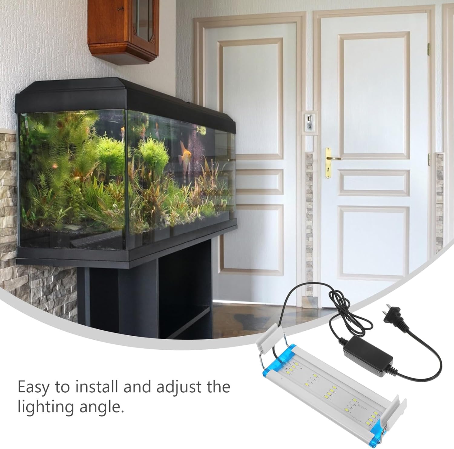 LED Aquarium Light with Adjustable Bracket Blue White Planting Light for Fish Tank Energy Efficient Lamp for Freshwater and Aquariums US Plug