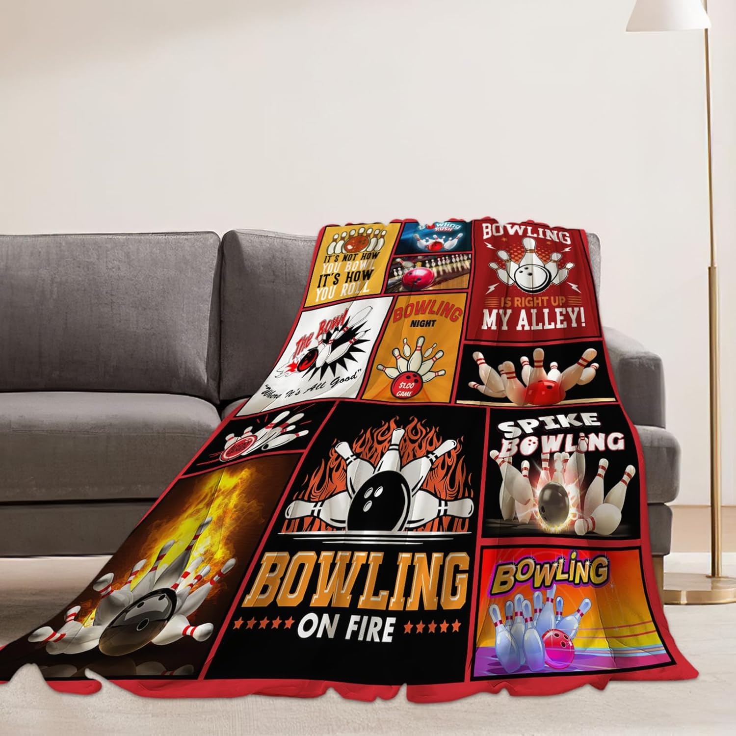 Bowling Blanket Bowling Sport Lover Throw Blankets Gifts for Girls Boys Kids Soft Cozy Fleece Plush for Couch Sofa Bed 50"x40"