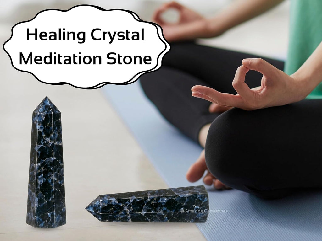 Amazing Gemstone Indigo Gabbro Crystal Towers - Natural Healing Crystal Point Obelisk for Reiki Healing and Crystal Grid (3 Inch)