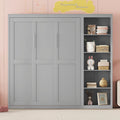 MERITLINE Full Murphy Bed with Storage Bookcase Shelves,Wood Folding Grey Murphy Wall Bed Cabinet