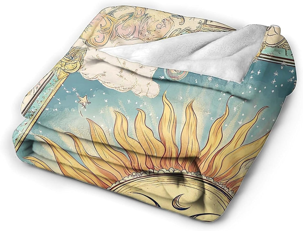 Sun and Moon Throw Blanket Celestial Hippie Sun and Moon Stuff Gifts for Kids Girls Boys Adults Women Man Soft Cozy Warm Plush Fluffy Fuzzy Fleece Blanket Decor 40''X50''