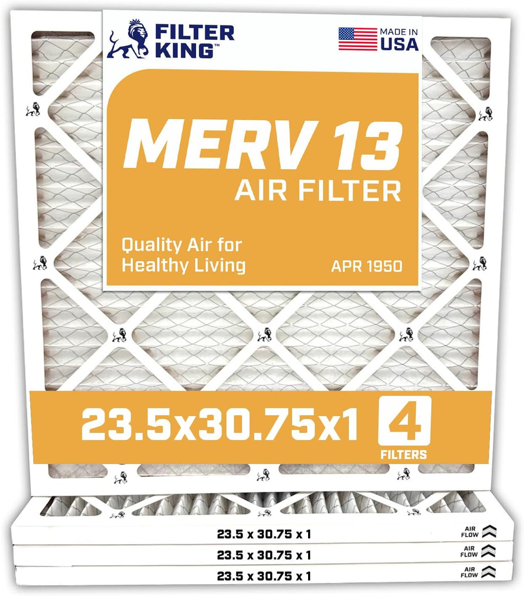 Filter King Air Filters 23.5x30.75x1 | 4-PACK | MERV 13 HVAC Pleated AC Furnace Filters | Air Purifier | Replacement Filters for Clean, Healthy & Fresh Environment | MADE IN USA