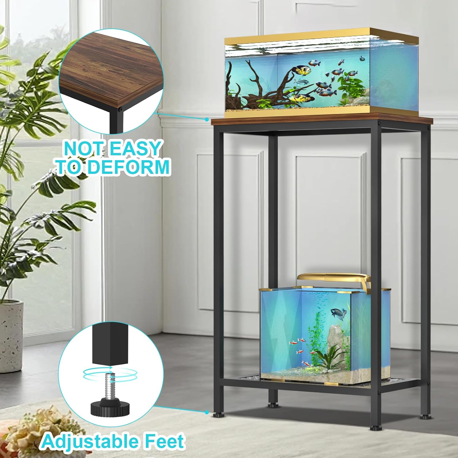 10 Gallon Fish Tank Stand, 2-Tier Small Aquarium Stand, Metal Reptile Breeder Turtle Terrarium Stand Rack Plant Stand for Home Office, Load 350lbs, 20.86" L x 11.81" W x 32.08" H, Black
