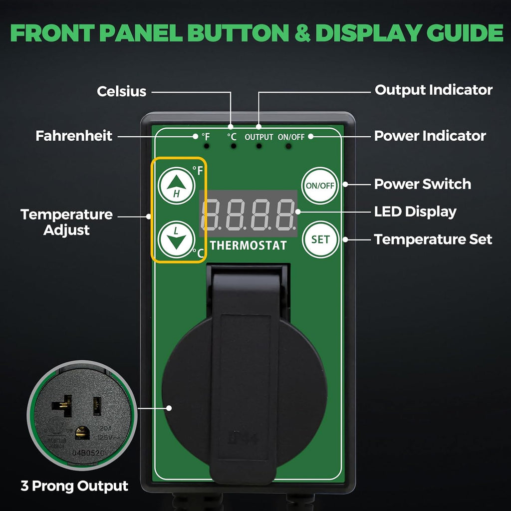 EAGLE PEAK Digital Heat Mat Thermostat Controller -4 to 108 °F for Heat Mat, Greenhouse, Heater Fan, Seedling, Germination, Fermentation and Reptiles, 15A/1500W, 1 Pack