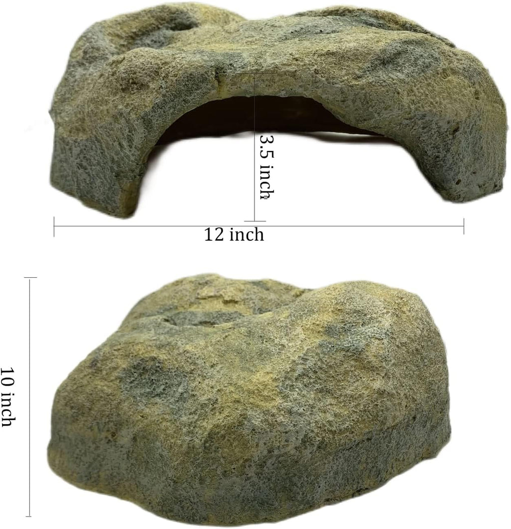 Extra Large Reptile Hide - Resin Snake Caves for Ball Pythons, Simulation Rock Hideout for Habitat, Lizard, Leopard Gecko, Bearded Dragon - Yellowish-Brown