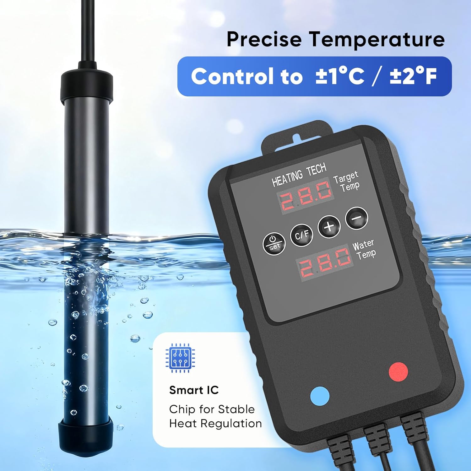 Aquarium Heater 100W, Submersible Fish Tank Heater for 10–20 Gallon Tanks, Digital Display Temperature Controller, Adjustable Thermostat, Overheat & Dry-Run Protection for Betta, Turtle