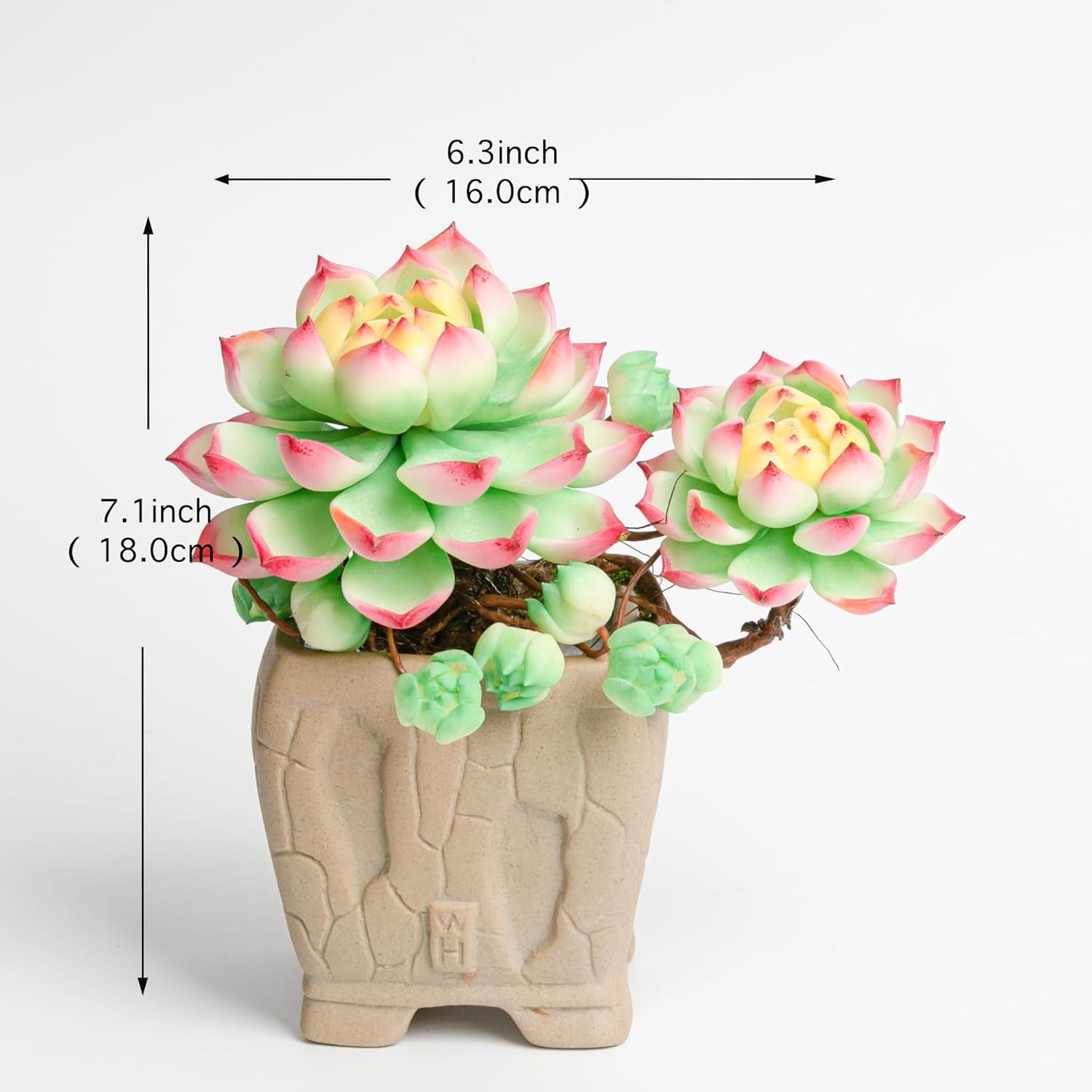 Galagaga Handcrafted Artificial Succulent Plant in Textured Ceramic Pot, Pink and Mint Green Clay Flowers, Maintenance-Free Home Decor (1, shape7)