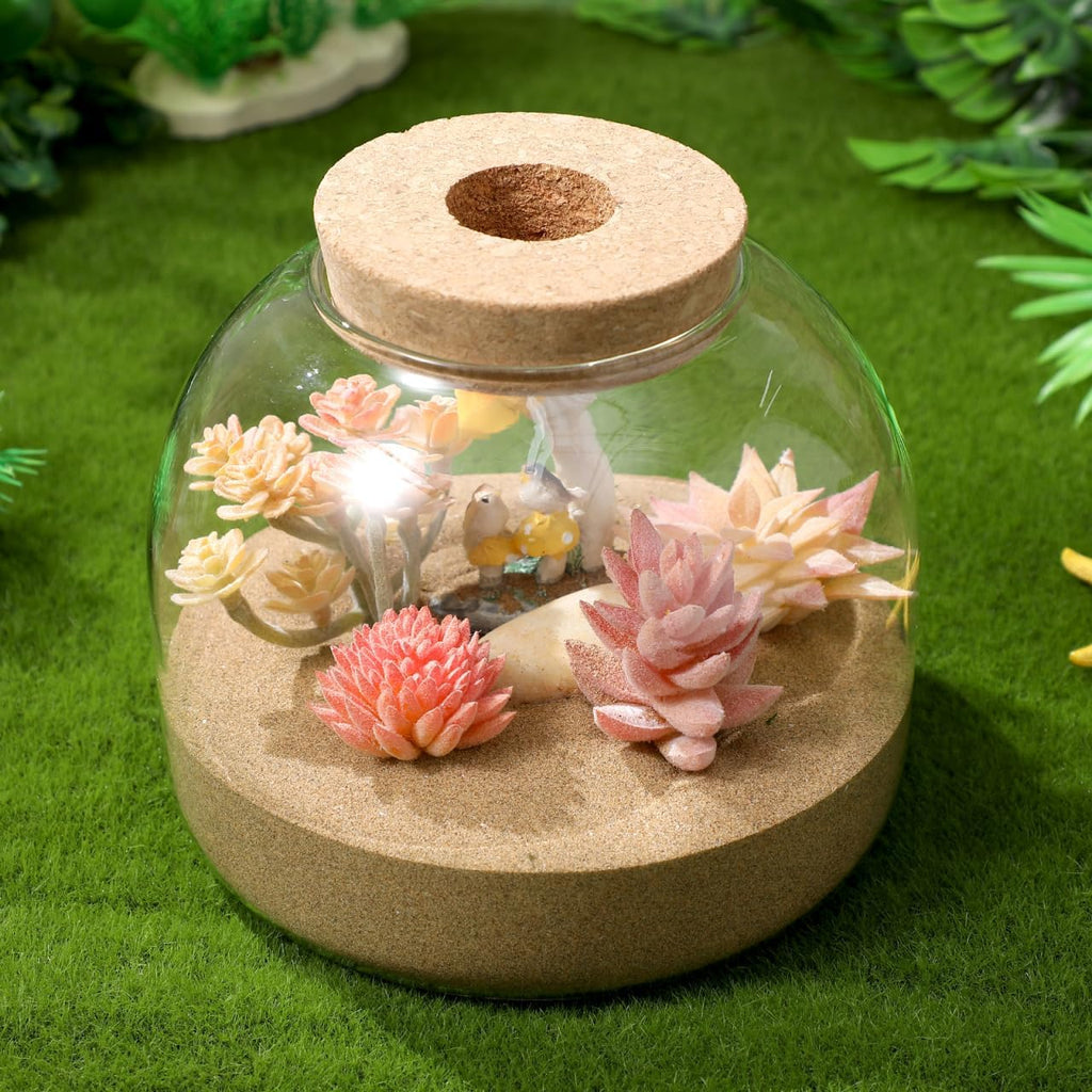 Happyyami Glass Terrarium Jar with Wood Cork Hydroponic Plants Container Small Fish Tank Bowl Micro Landscape Glass Cork Bottle
