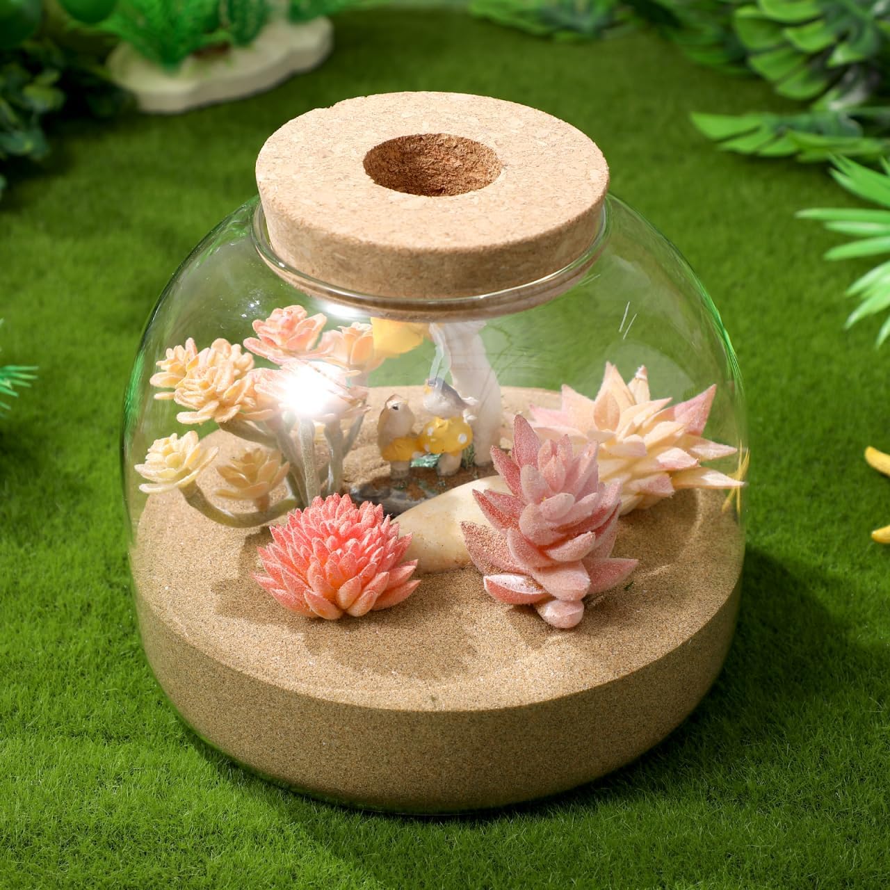 Happyyami Glass Terrarium Jar with Wood Cork Hydroponic Plants Container Small Fish Tank Bowl Micro Landscape Glass Cork Bottle