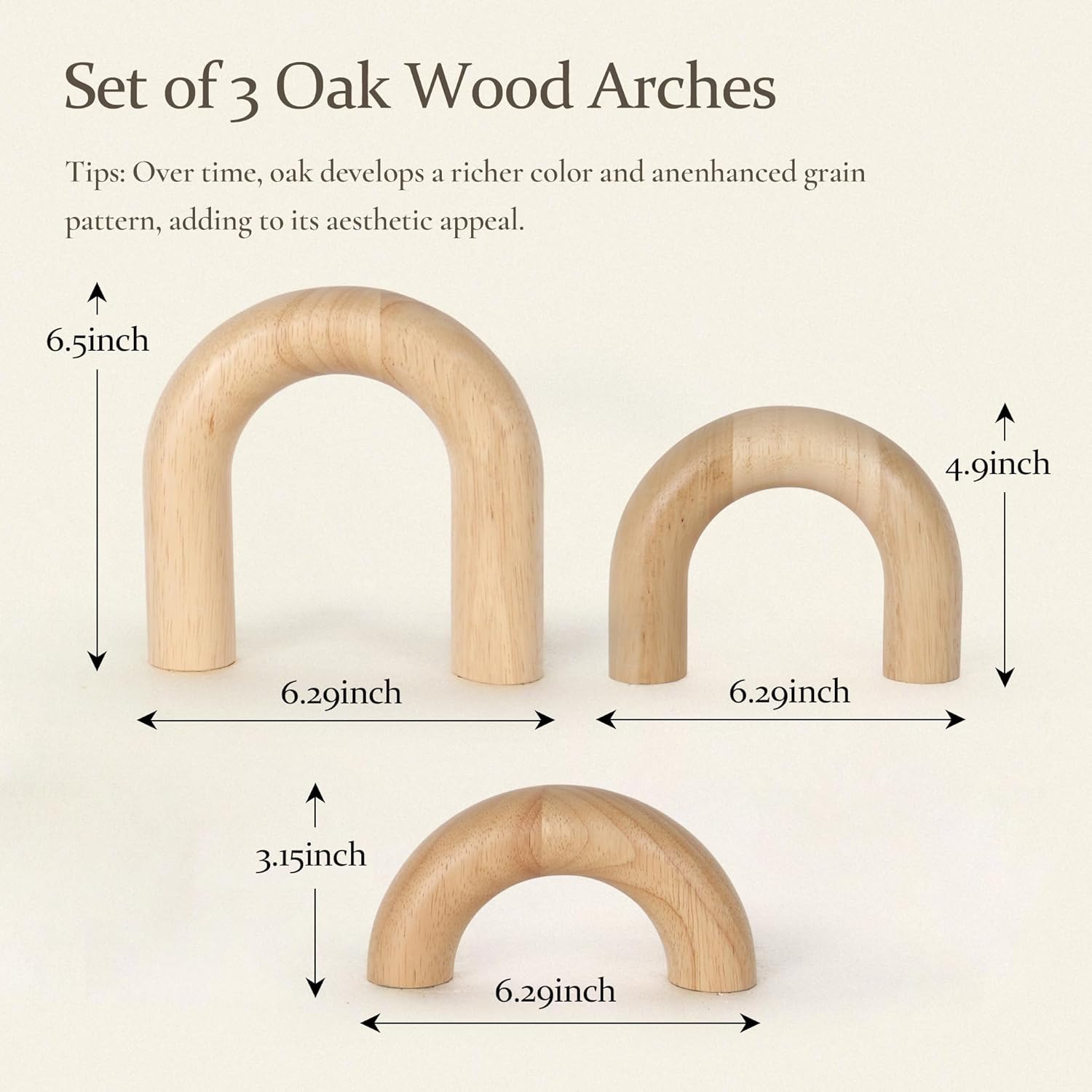 3 Pieces Wood Arch Decor, Wooden Coffee Table Accents, Neutral Home Aesthetic Bookshelf Decoration, Desk Objects, Natural Modern Boho Decor for Living Room Entryway