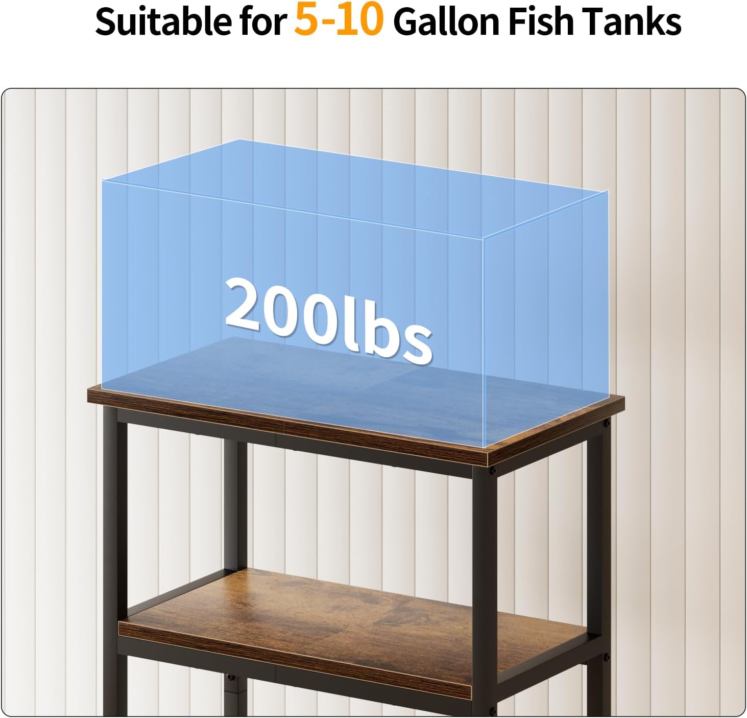 APPLOYN 5-10 Gallon Fish Tank Stand, Aquarium Stand with 3-Tier Storage Shelf, Heavy Duty Metal Frame for Turtle Reptile Terrarium Tank Stand, for Living Room, 20.5" L x 11.4" W x29.2" H, Vintage Brown