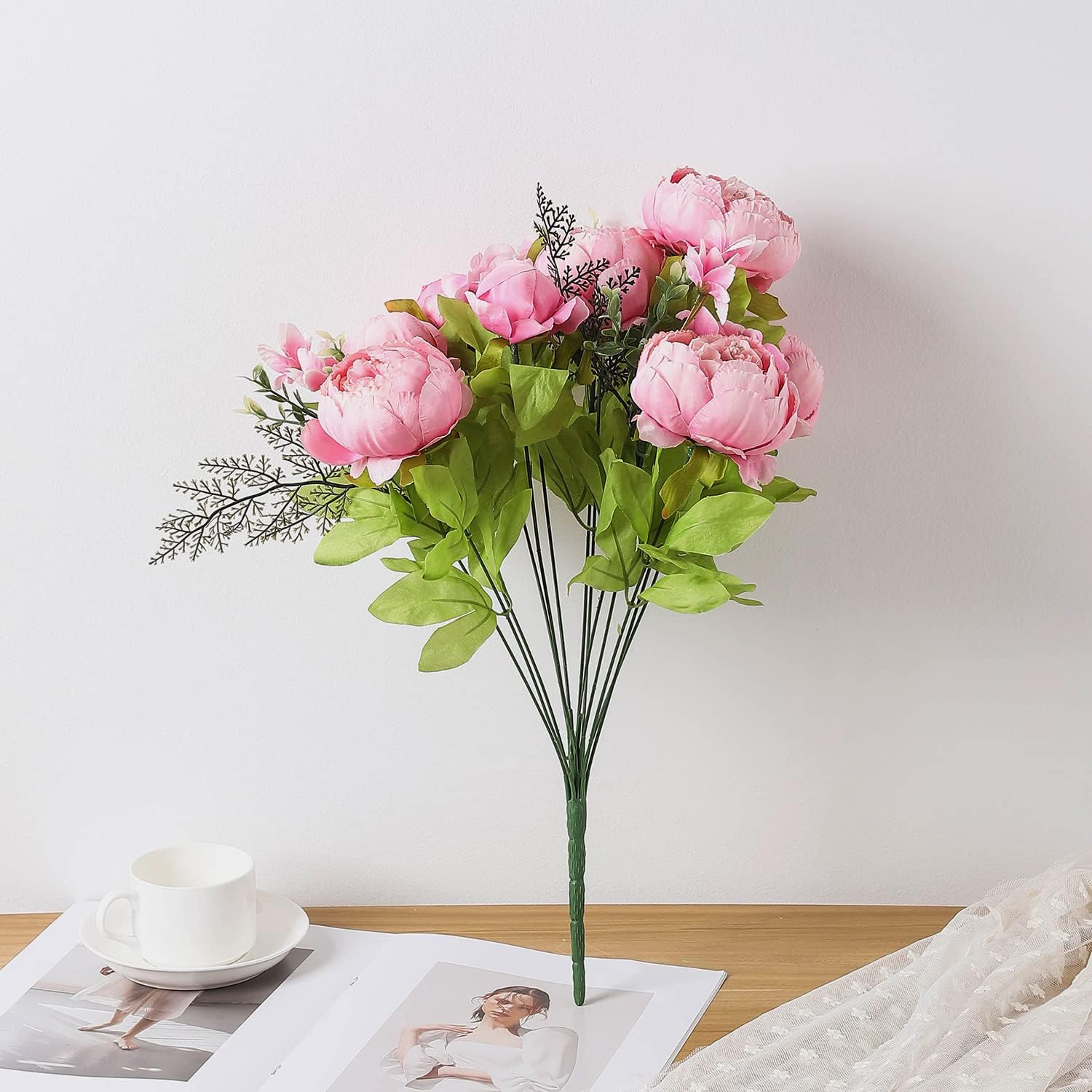 Duovlo Springs Flowers Artificial Silk Peony Bouquets Wedding Home Decoration,Pack of 1 (Spring Light Pink)