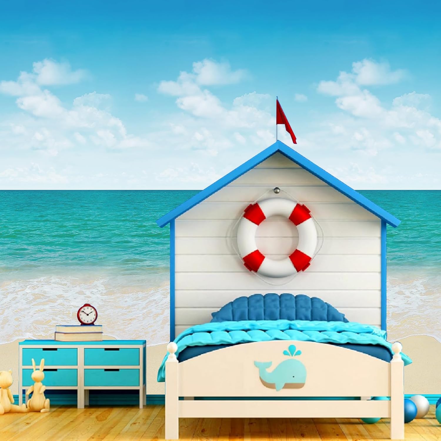 4.5x33 Ft Ocean and Beach Wall Backdrop Decorations,Roll of Plastic Seaside Photography Background,Natural Coastline Scenery Setters Wallpaper Summer Holiday Birthday Party Studio Photo Shoot Props