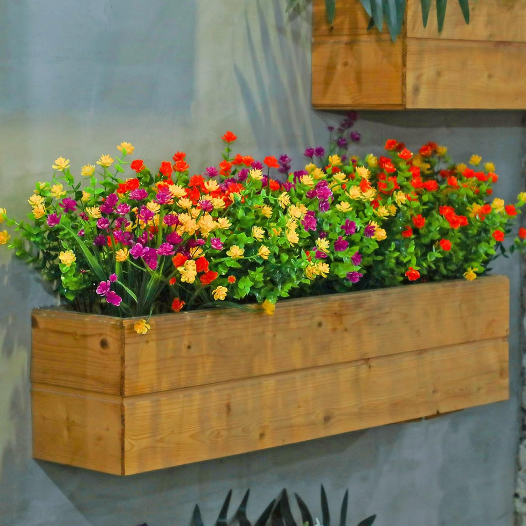 WILLBOND 48 Bundles Artificial Flowers Outdoor,UV Resistant Faux Plastic Plants Greenery Shrubs Flower Bulk for Hanging Planter Porch Window Home Wedding Spring Summer Decor (Bright Color)