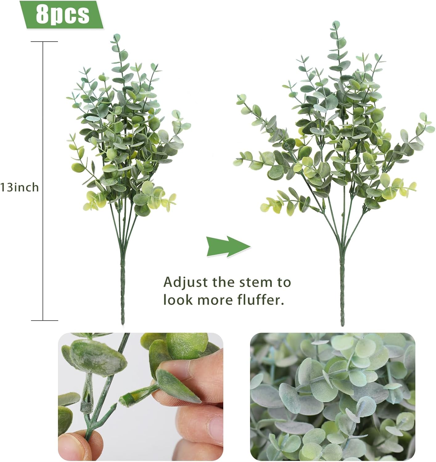 RECUTMS 8 Bundles Artificial Greenery Plants Stems Outdoor Fake Eucalyptus Plants Boxwood Bushes for Farmhouse Bathroom Office Vase Centerpiece Indoor Outdoor Decoration(Dusty Blue)
